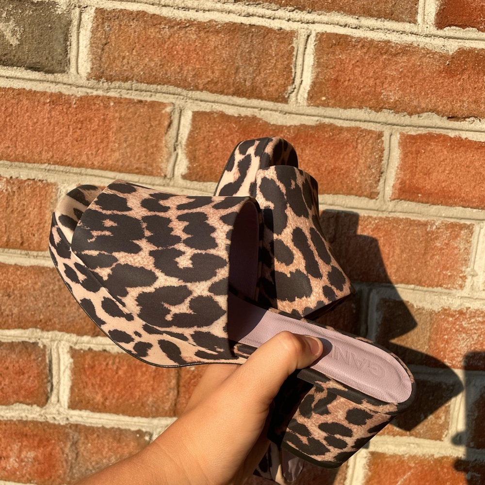 Ganni Leopard Print Platform Sandals